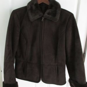 Faux suede jacket with faux shearling lining, M